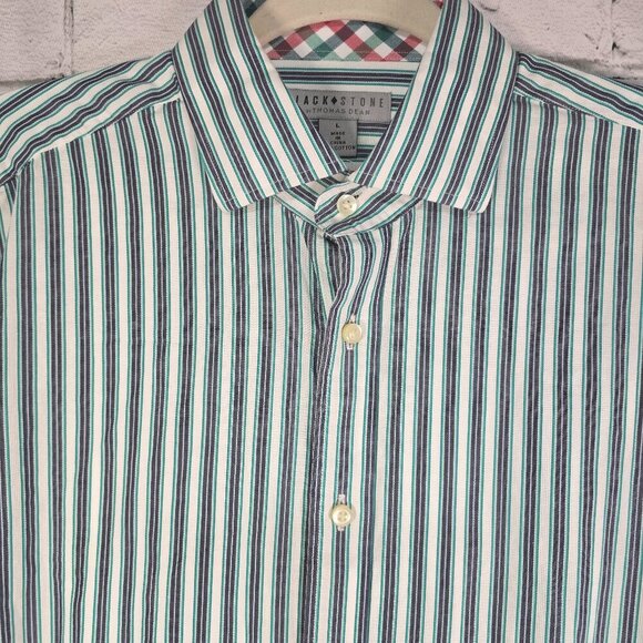 JACK STONE BY THOMAS DEAN MEN'S LONG SLEEVE STRIPED BUTTON DOWN PLAID CUFF LARGE - Picture 2 of 6